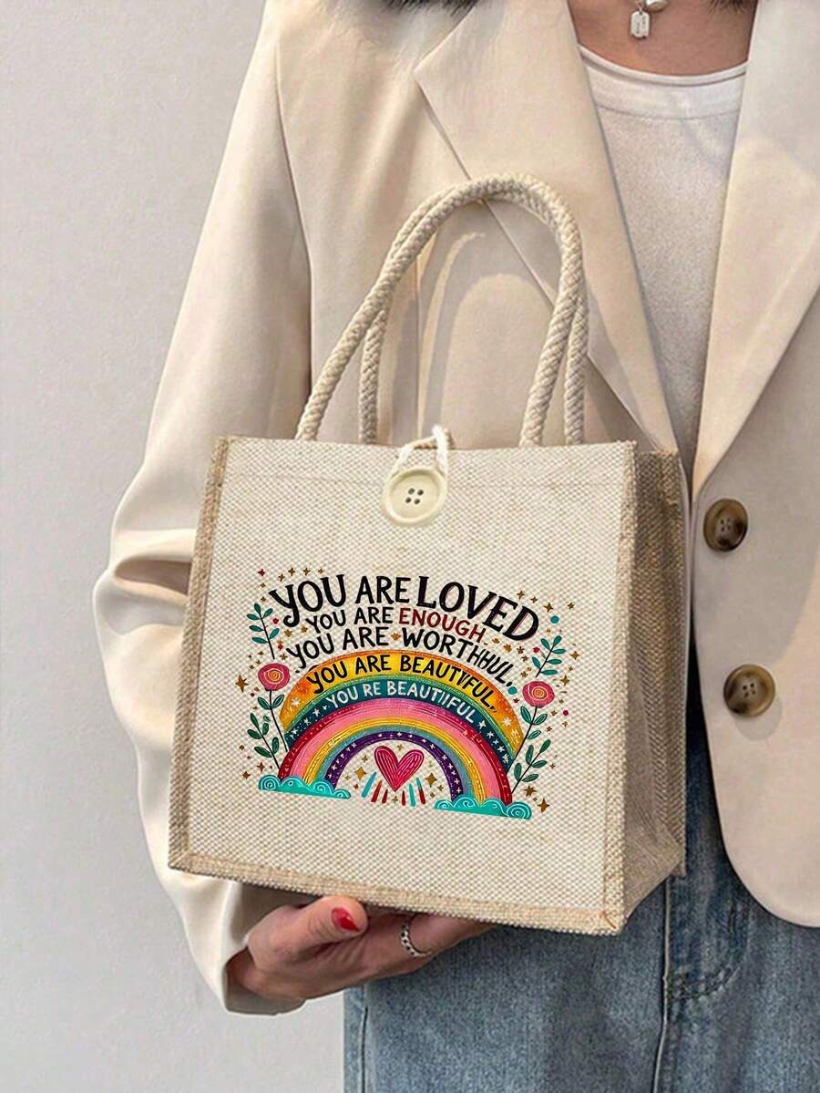 Best Teacher' Letter Print Tote Bag- Suitable For Mother's Day, Thanksgiving, Women's Day And Goddess Festival Gifts. Suitable For Daily Use.