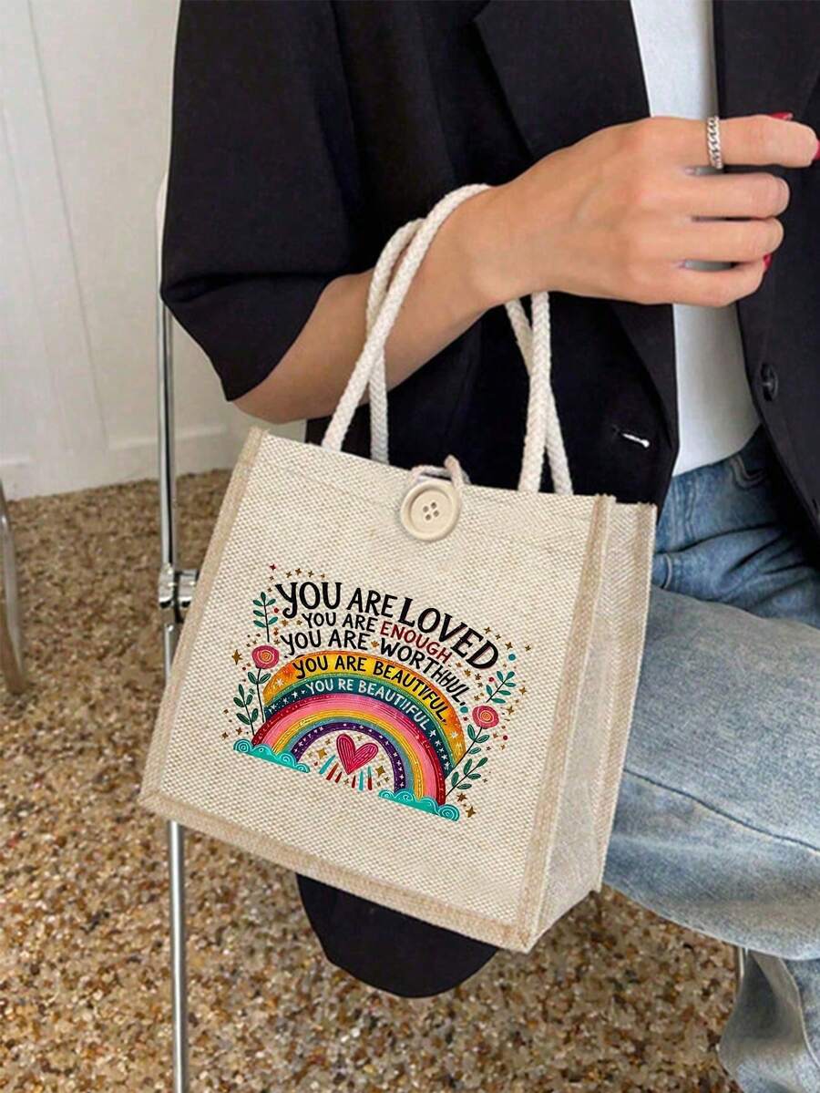 Best Teacher' Letter Print Tote Bag- Suitable For Mother's Day, Thanksgiving, Women's Day And Goddess Festival Gifts. Suitable For Daily Use.