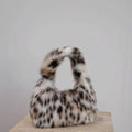 Women's Fluffy Faux Fur Mini Tote Bag, Furry Leopard Print Shoulder Bag Handbag For Women,Clutch Mini Plush Purse Cow Print Cute Tote Handbag