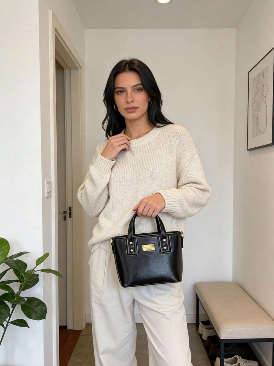 Functional Vintage Crossbody Bag For Women Chic Zipper Tote Bag With Double Top Handle And Detachable Strap For Commuter