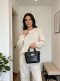 Functional Vintage Crossbody Bag For Women Chic Zipper Tote Bag With Double Top Handle And Detachable Strap For Commuter