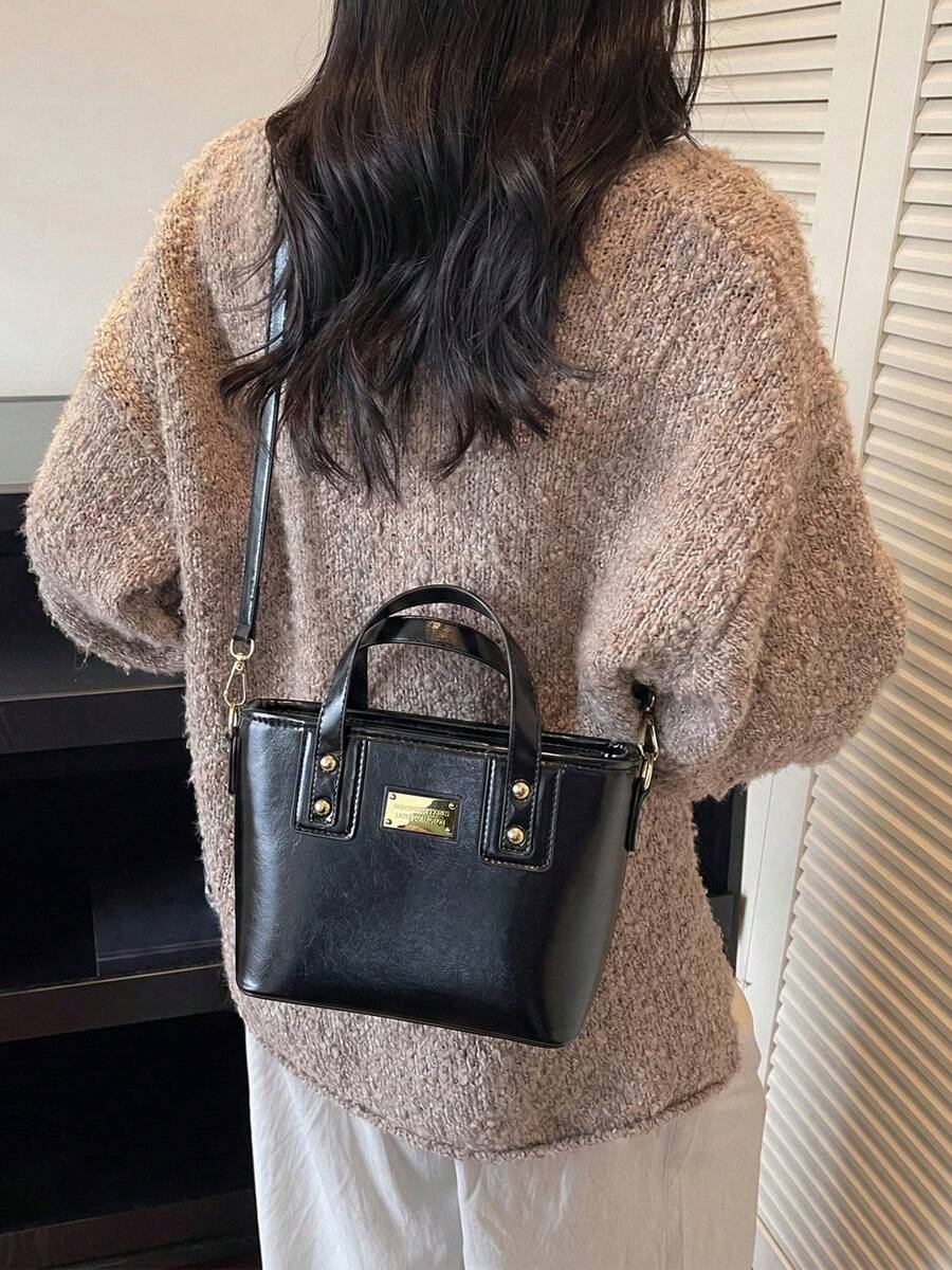 Functional Vintage Crossbody Bag For Women Chic Zipper Tote Bag With Double Top Handle And Detachable Strap For Commuter