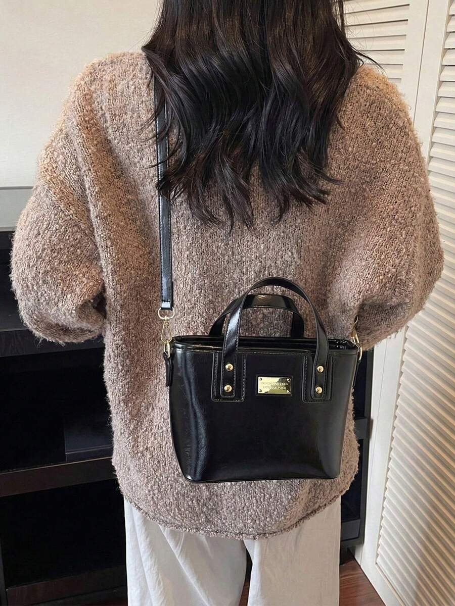 Functional Vintage Crossbody Bag For Women Chic Zipper Tote Bag With Double Top Handle And Detachable Strap For Commuter