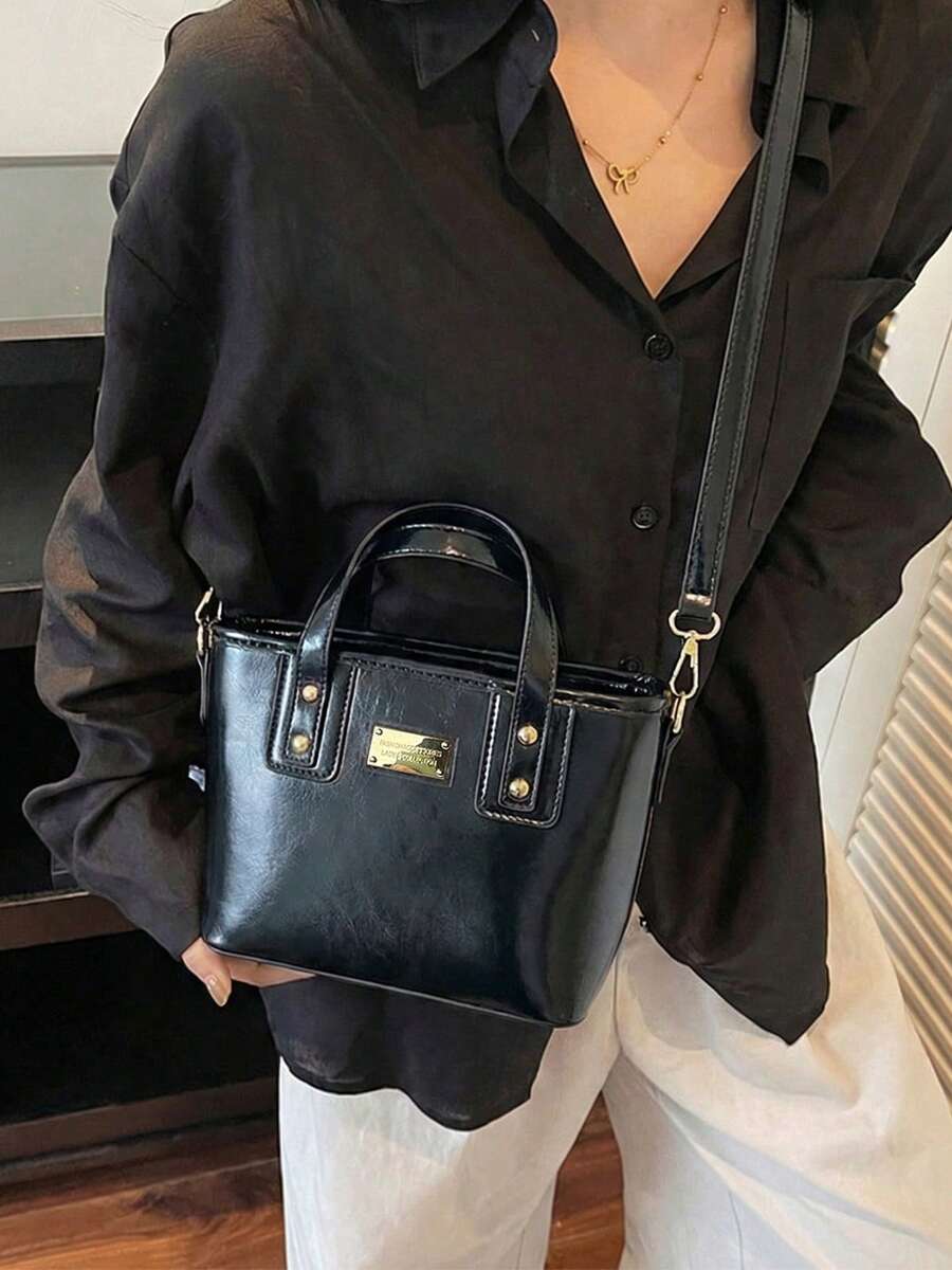 Functional Vintage Crossbody Bag For Women Chic Zipper Tote Bag With Double Top Handle And Detachable Strap For Commuter