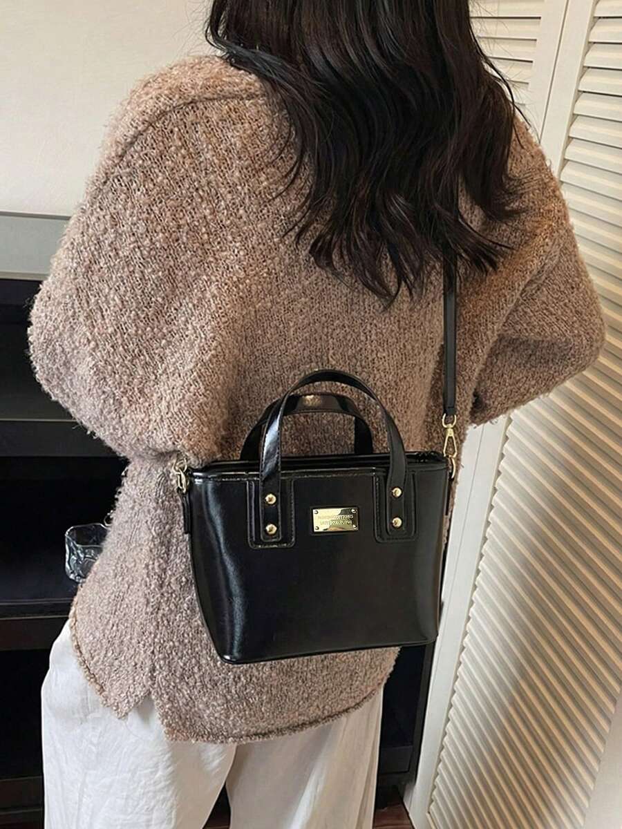 Functional Vintage Crossbody Bag For Women Chic Zipper Tote Bag With Double Top Handle And Detachable Strap For Commuter