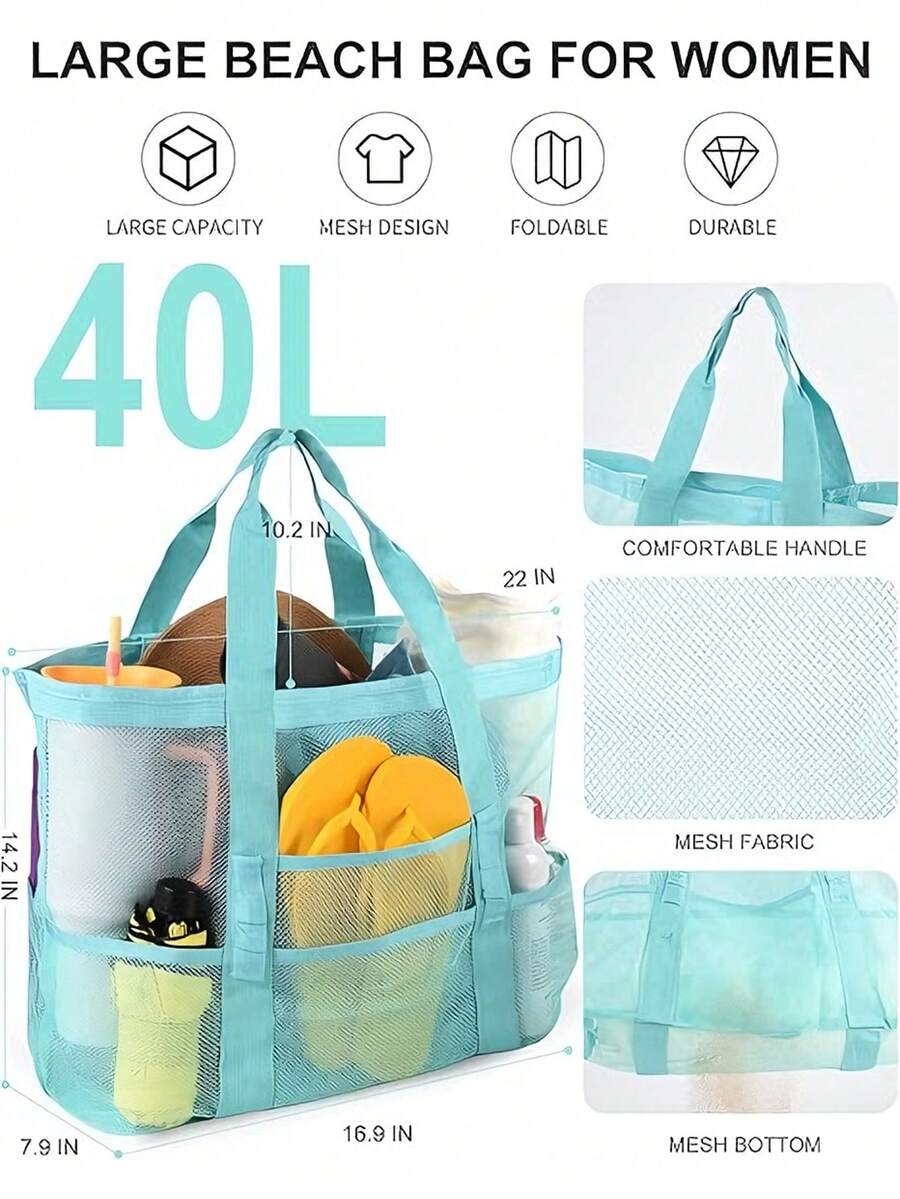 Summer Large Beach Bag For Women Solid Color Handbag Mesh Shoulder Bag Large Capacity Tote Bag For Gift For Her Travel Pool Essentials