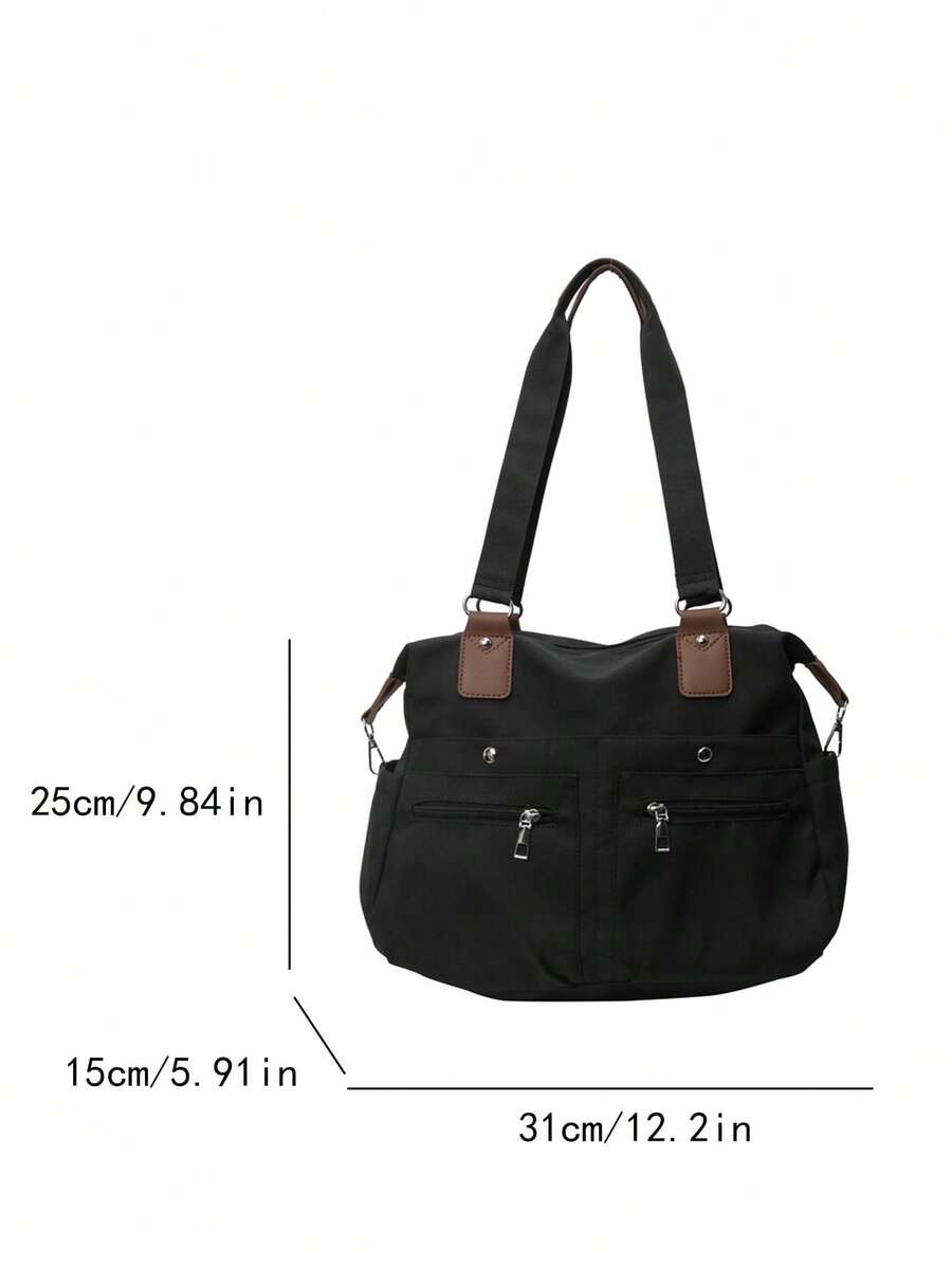 Tote Bag With Decorative Leather Buckle Design, Multi-Compartment Storage, Zipper And Snap Button Closure, Casual Commuter Style, Large Capacity Tote Bag, Hand-Carry And Crossbody Options, Suitable Fo
