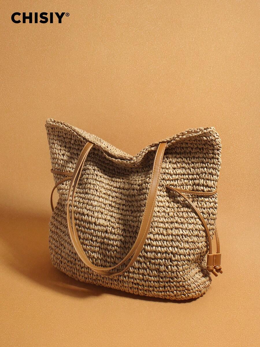 New Drawstring Crochet Bag, Single Shoulder Crossbody Woven Women's Bag, Large Capacity Grass Woven Bag, Vacation Travel Shopping, Daily Party Activities, Music Festival