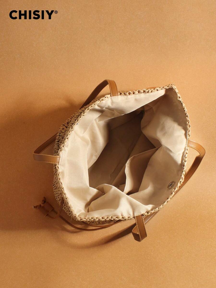 New Drawstring Crochet Bag, Single Shoulder Crossbody Woven Women's Bag, Large Capacity Grass Woven Bag, Vacation Travel Shopping, Daily Party Activities, Music Festival