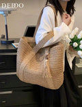 Tassel Decor Straw Bag Oversized, Perfect For Summer Travel, Summer Essentials