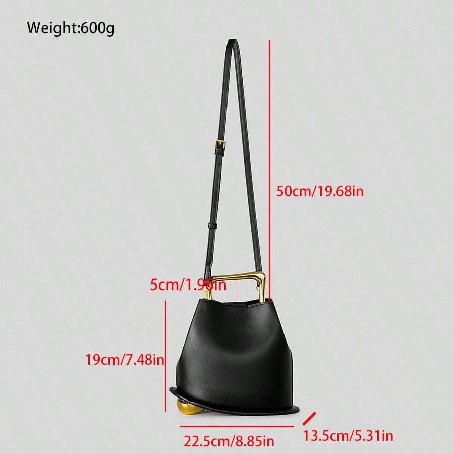 Small Tote Bag This Stylish And Minimalist Women's Handbag/Bucket Bag Is PU Material And Features Metal Handles And An Adjustable Shoulder Strap
