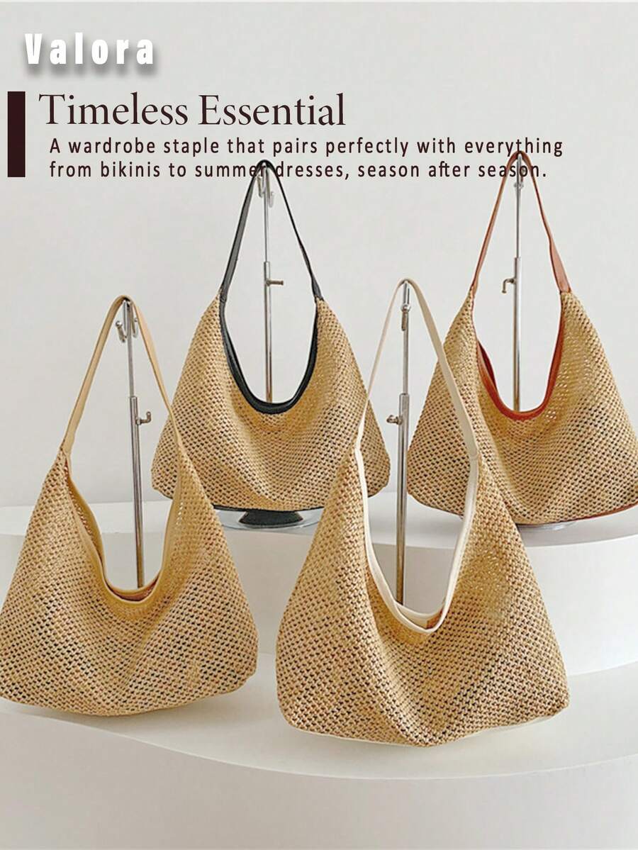 Bohemian Summer Beach Bag Large Capacity Shoulder Bag Slouchy Bag Breathable Woven Bag Hobo Bag For Casual Outings And Coastal Vacations Straw Bag
