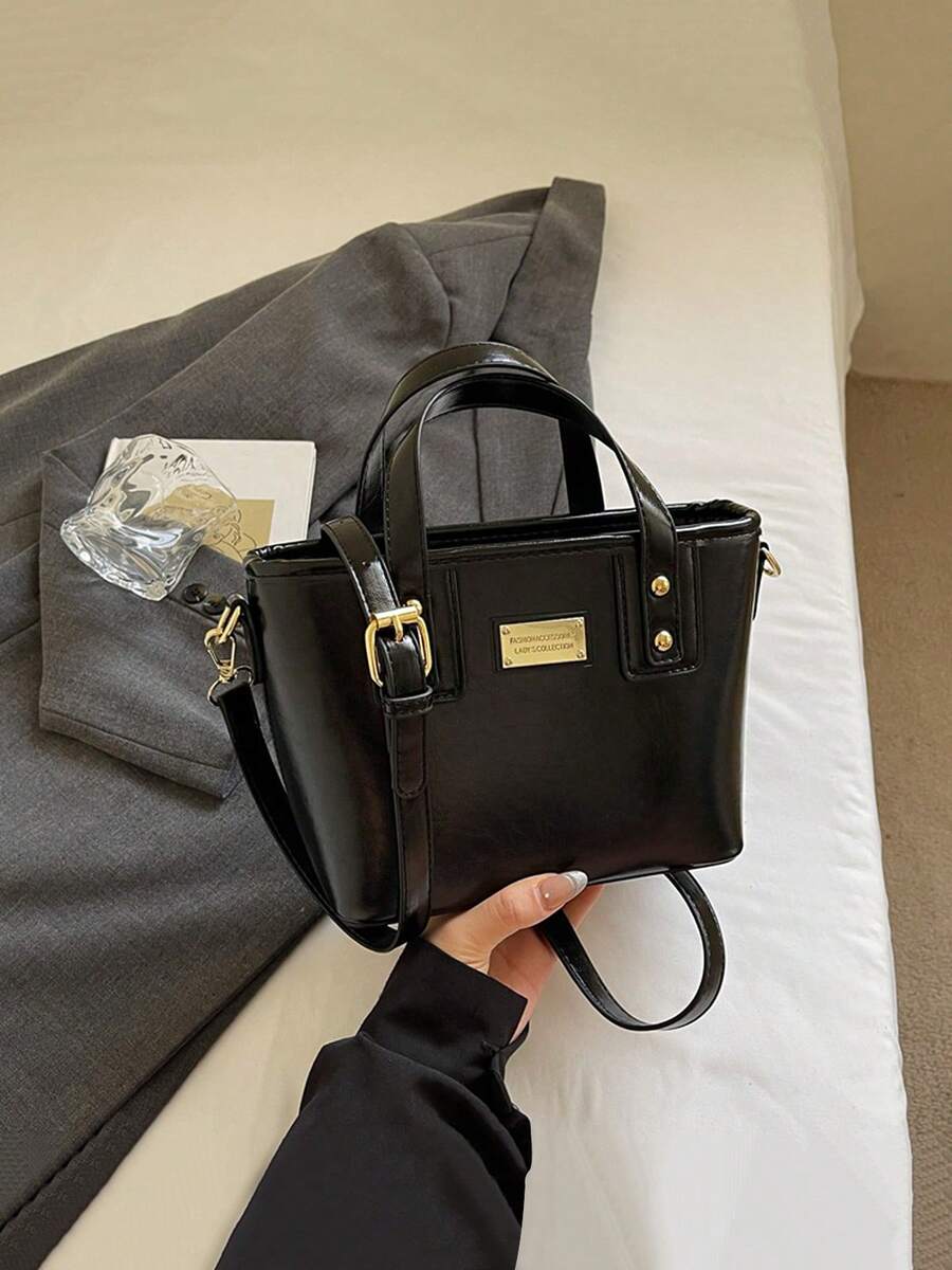 Women's Versatile Double Top Handle Crossbody Purse Vintage Bucket Handbag With Detachable Strap For Daily Use And Commuter