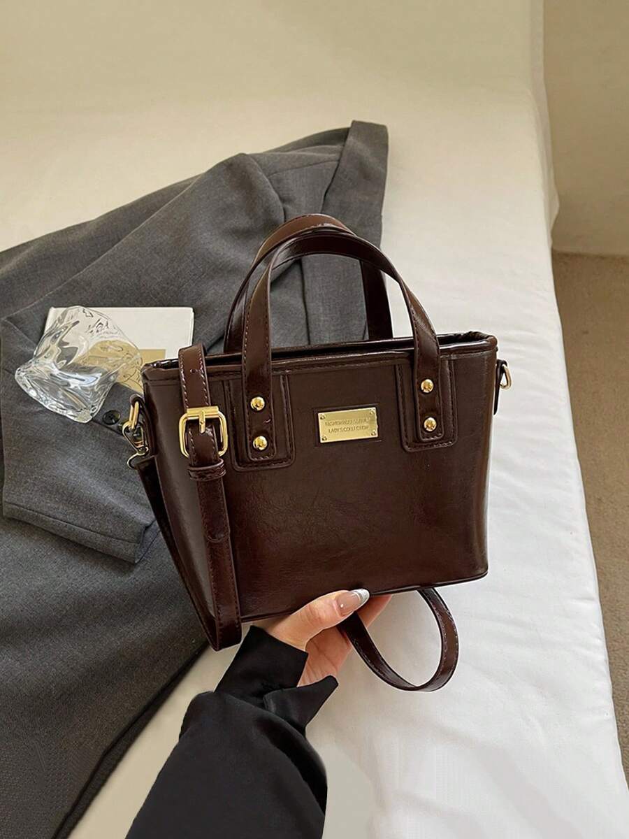 Women's Versatile Double Top Handle Crossbody Purse Vintage Bucket Handbag With Detachable Strap For Daily Use And Commuter