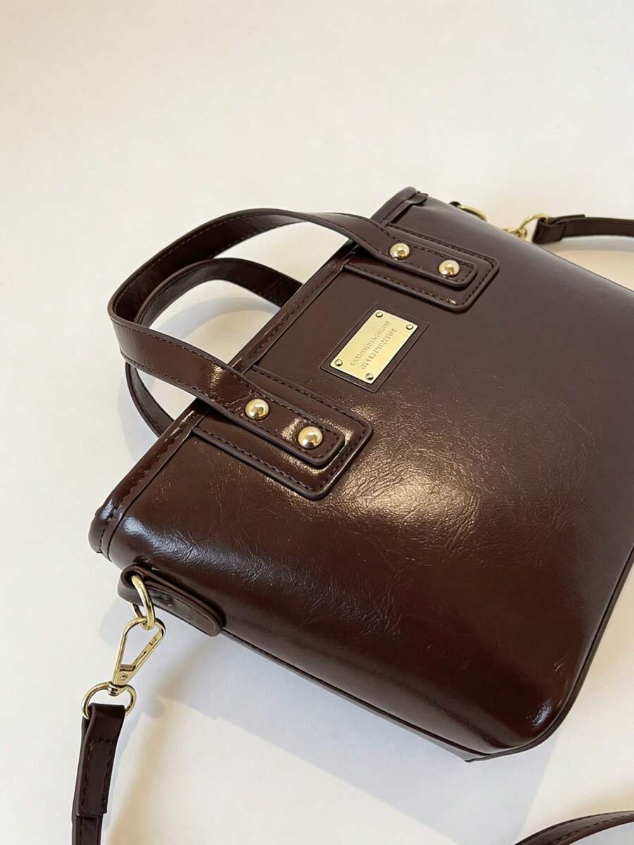 Women's Versatile Double Top Handle Crossbody Purse Vintage Bucket Handbag With Detachable Strap For Daily Use And Commuter