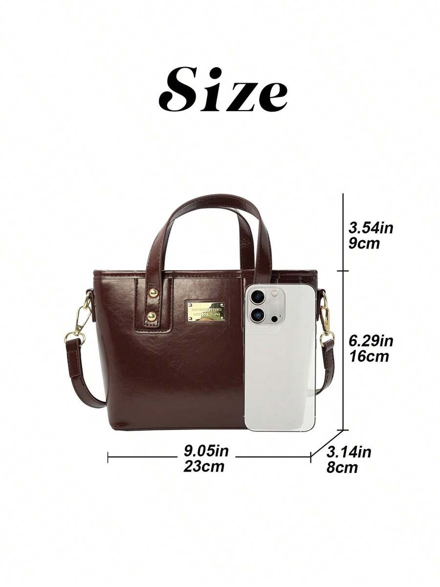 Women's Versatile Double Top Handle Crossbody Purse Vintage Bucket Handbag With Detachable Strap For Daily Use And Commuter