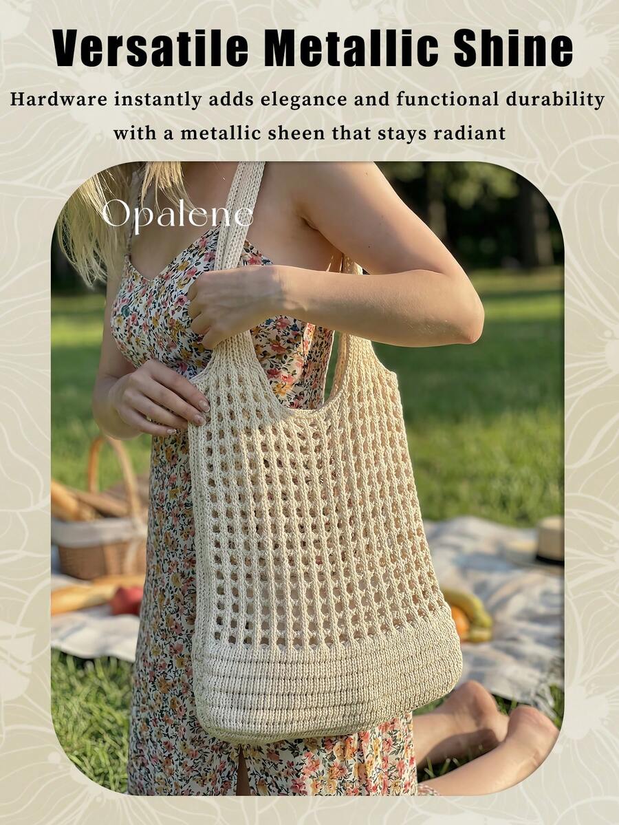 Hollow Knit Hollow Out Tote Bag Casual Crochet Mesh Shoulder Handbag Large Capacity Lightweight Reusable Shopping Bag For Women Daily Travel Beach