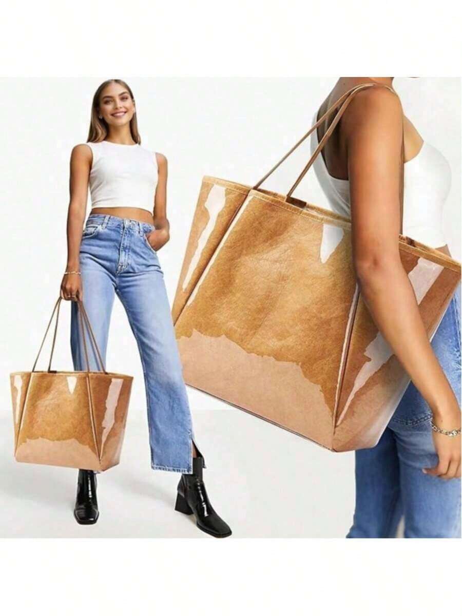 Waterproof PVC Jelly Tote Bag, Large Capacity Zipper Shoulder Bag, Retro Street Casual Handbag For College Student, Camping Picnic Travel Work Daily