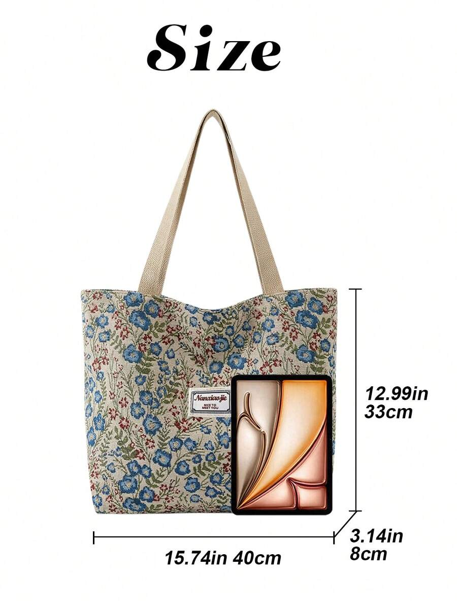 1/2/3PACK Stylish Vintage Canvas Tote Bag For Women Large Capacity Shoulder Bag Floral Print Handbag With Zipper For Vacation And Mother's Day