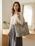 1/2/3PACK Stylish Vintage Canvas Tote Bag For Women Large Capacity Shoulder Bag Floral Print Handbag With Zipper For Vacation And Mother's Day