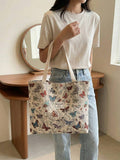 1/2/3 Pcs Stylish Vintage Canvas Tote Bag For Women Large Capacity Shoulder Bag Casual Butterfly Print Handbag With Zipper For Vacation And Mother's Day