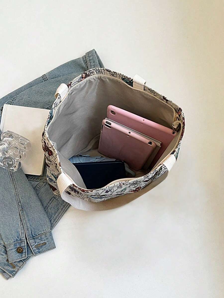 1/2/3 Pcs Stylish Vintage Canvas Tote Bag For Women Large Capacity Shoulder Bag Casual Butterfly Print Handbag With Zipper For Vacation And Mother's Day