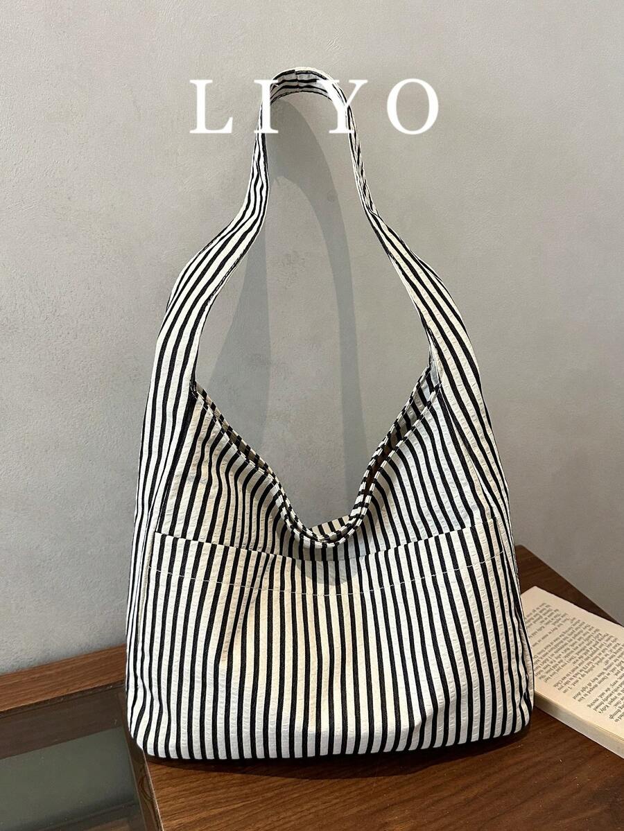 Large Capacity Women's Cloth Bag, Shoulder Bag, Casual Versatile Striped Tote
