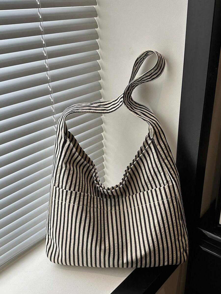 Large Capacity Women's Cloth Bag, Shoulder Bag, Casual Versatile Striped Tote