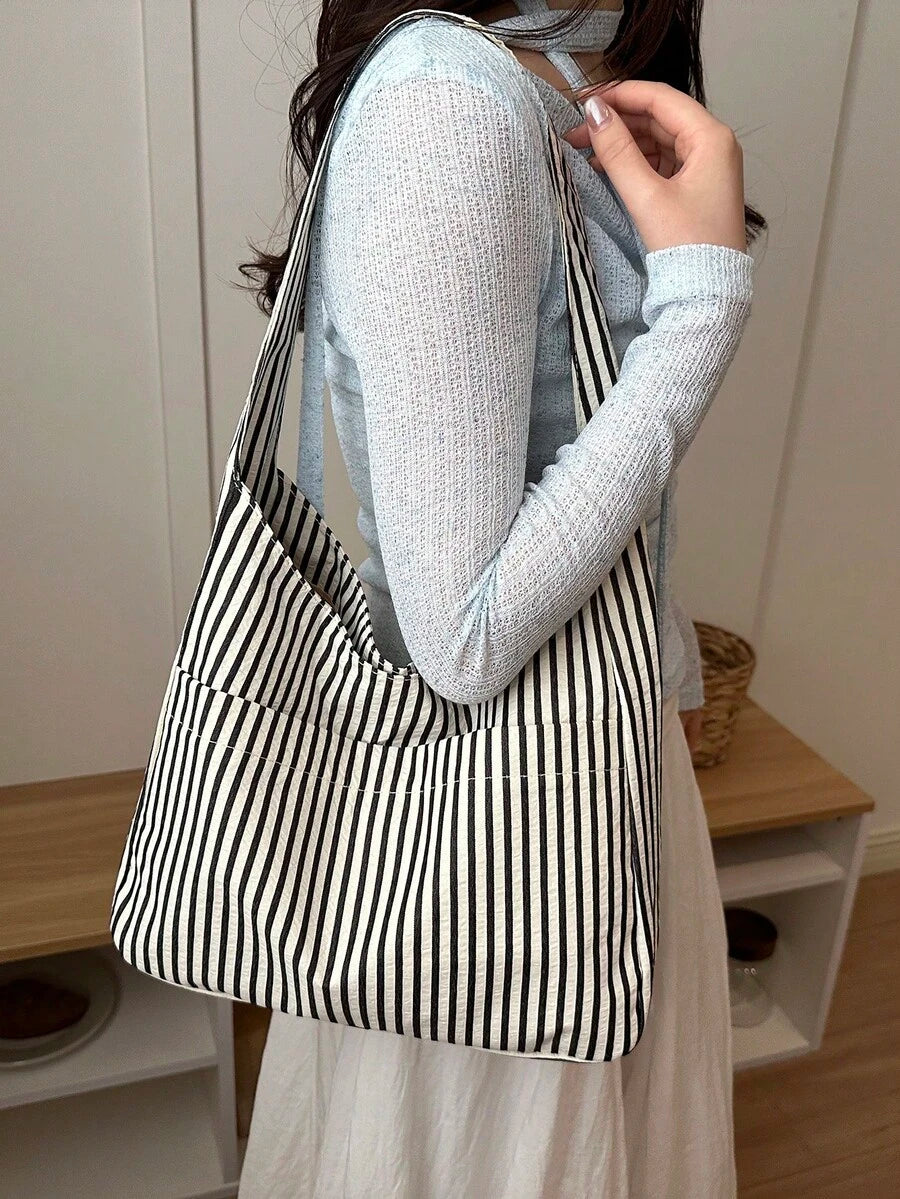 Large Capacity Women's Cloth Bag, Shoulder Bag, Casual Versatile Striped Tote