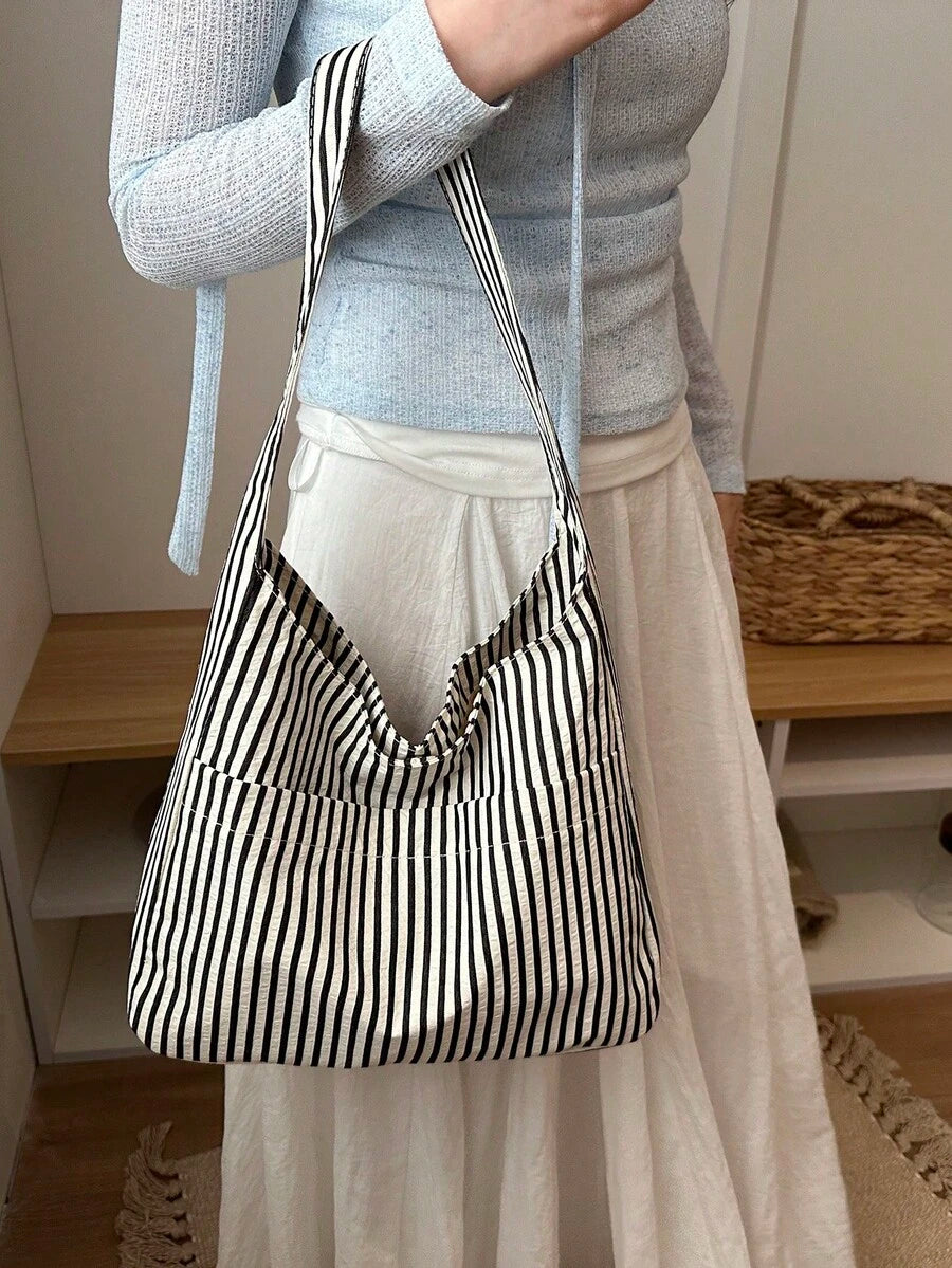 Large Capacity Women's Cloth Bag, Shoulder Bag, Casual Versatile Striped Tote
