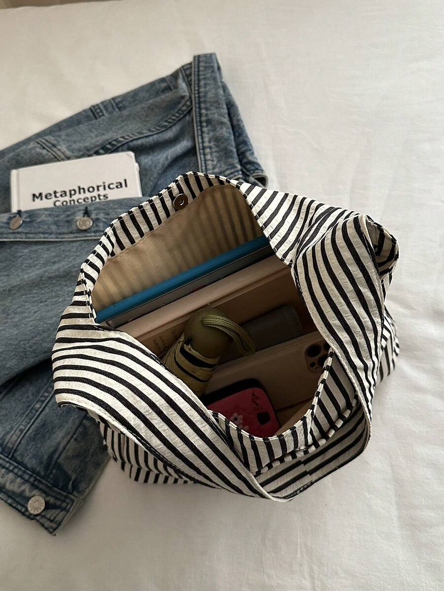 Large Capacity Women's Cloth Bag, Shoulder Bag, Casual Versatile Striped Tote