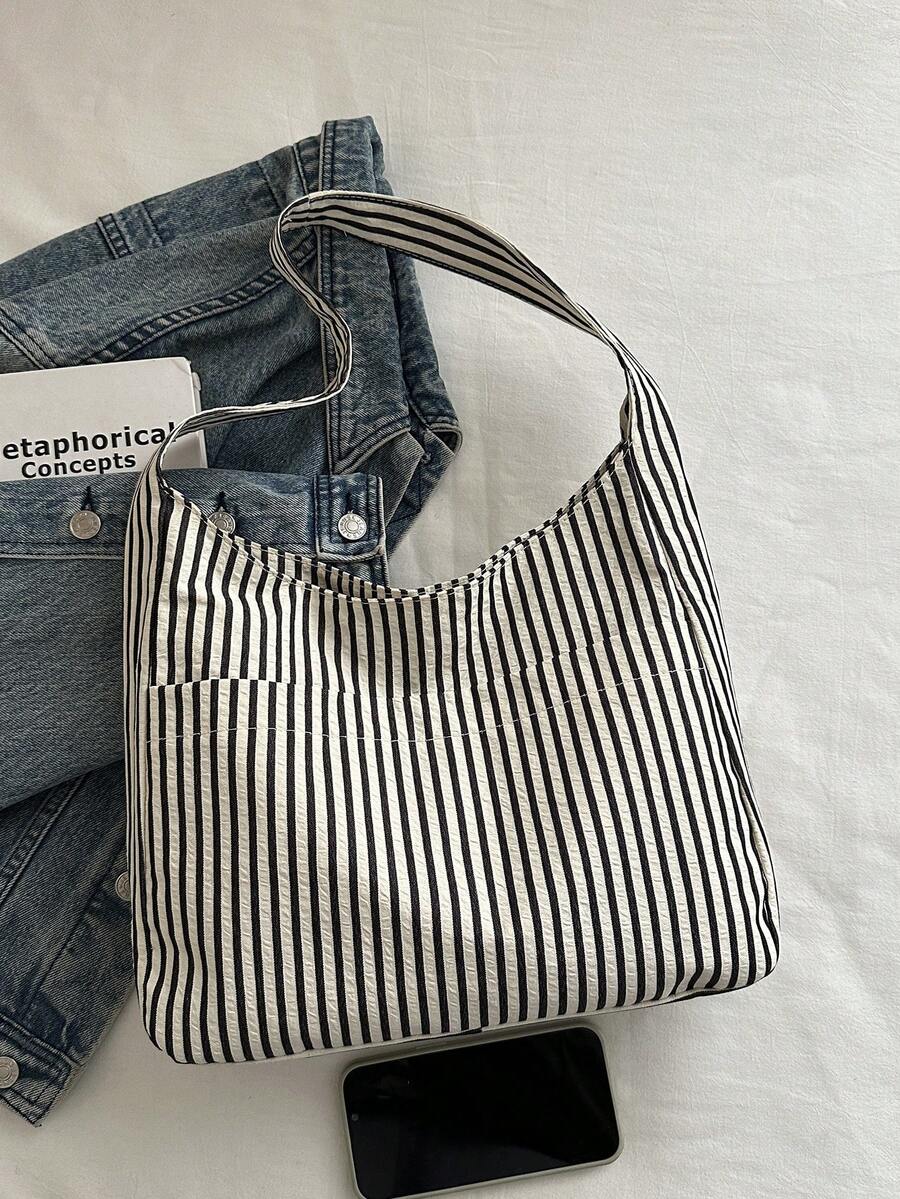 Large Capacity Women's Cloth Bag, Shoulder Bag, Casual Versatile Striped Tote