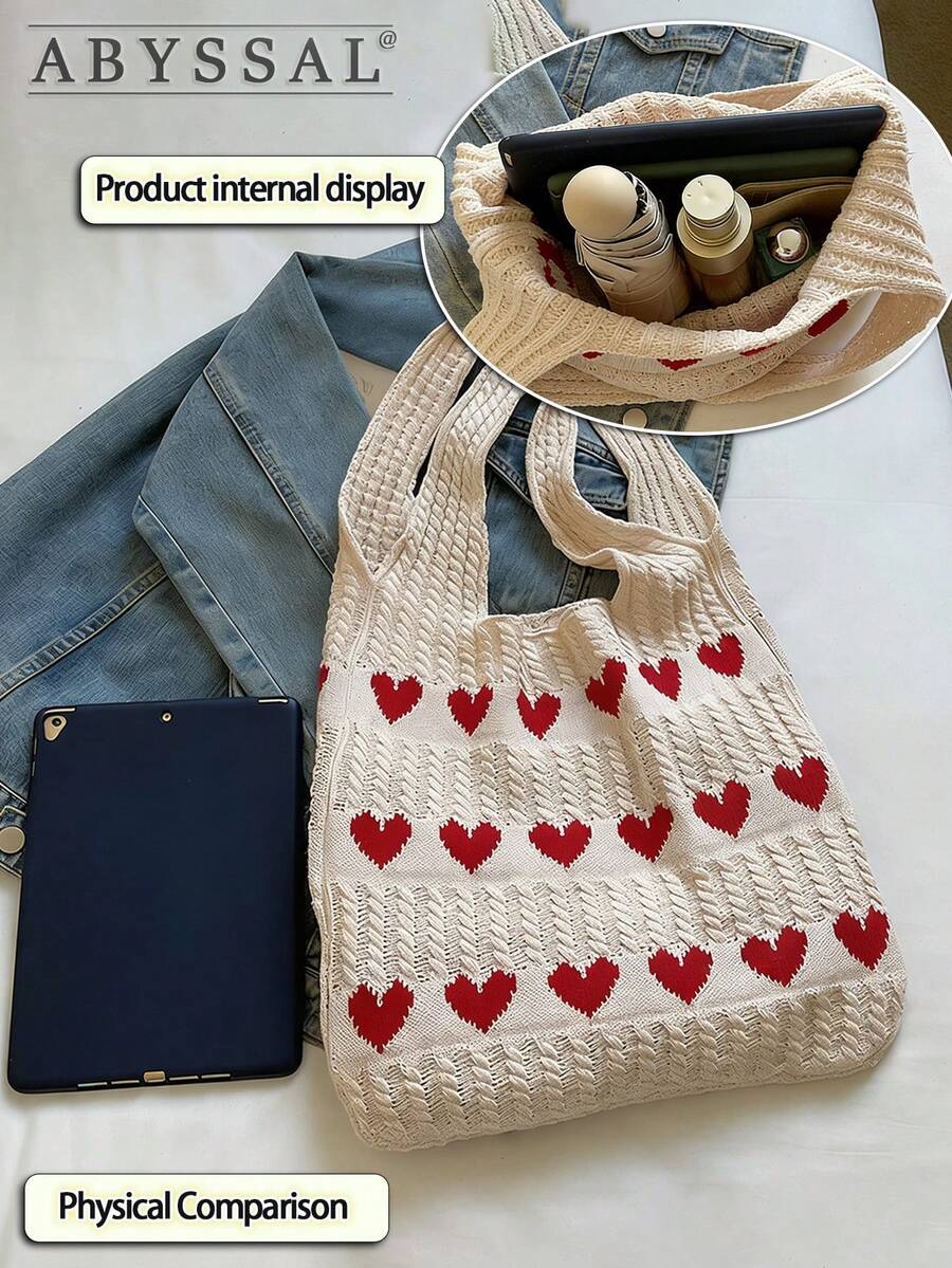 Crochet Tote Bag For Women Knitted Shoulder Beach Bag Vintage Hollow Weaving Large Capacity Floral Decor Shopping Summer Handbag Essentials Travel