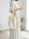 Women's Casual Hollow Out Tote Bag Solid Color Crochet Handbag Lightweight Shoulder Bag For Daily Use And Vacation