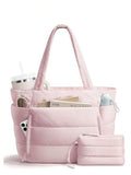 1pc Women's Solid Color Zipper Decor Shoulder Bag, Large Capacity Zipper Opening Tote Bag With Compartments