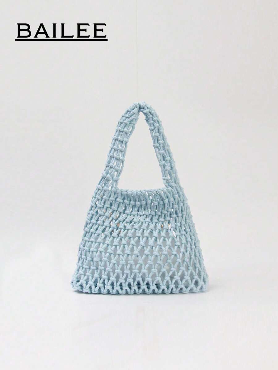 BAILEE Fashionable Casual Multi-Color Hand-Woven Tote Bag, PU Base, Ocean Theme Decoration, Suitable For Beach Wear And Gifting