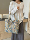 Women's 1/2/3 Pack Stylish Floral Print Tote Bag Large Capacity Canvas Shoulder Bag Vintage Handbag With Zipper Closure For Office And Mom Gift