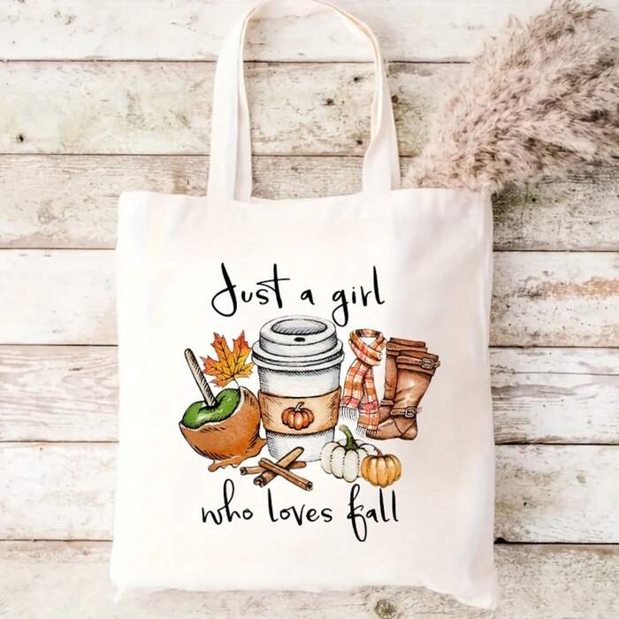 Autumn-Themed Lightweight Canvas Tote Bag – Reusable Casual Shopping Bag With Fi
