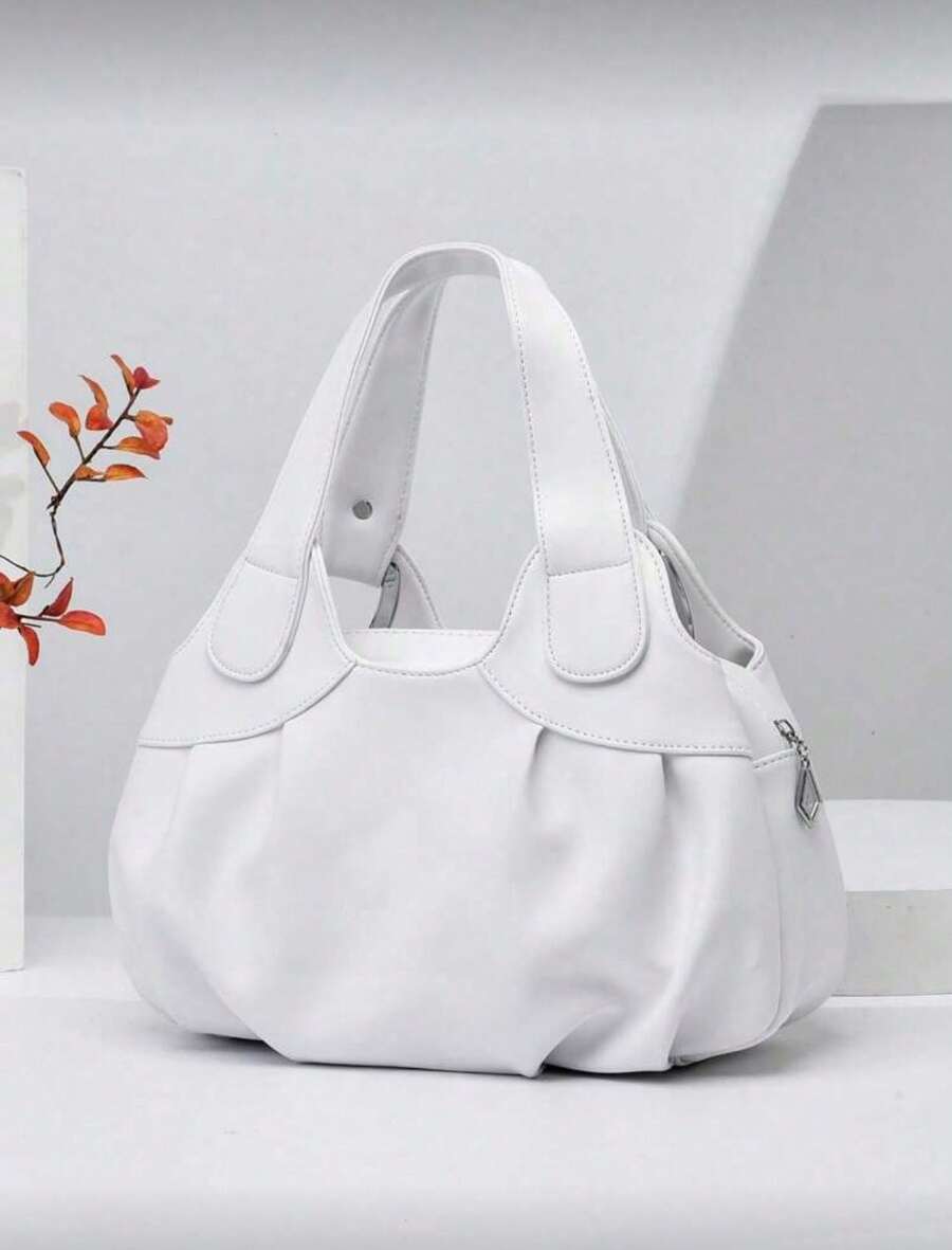 Small Shoulder Tote Bag Metal Decor, S For Women, Rookies & White-Collar Workers, Mother Day Gifts, Mom Gifts, Mommy's Essentials, Mommy Bag For Going Out, Cream Bag