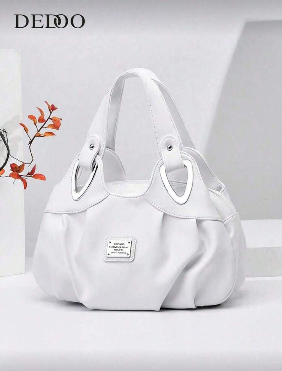 Small Shoulder Tote Bag Metal Decor, S For Women, Rookies & White-Collar Workers, Mother Day Gifts, Mom Gifts, Mommy's Essentials, Mommy Bag For Going Out, Cream Bag
