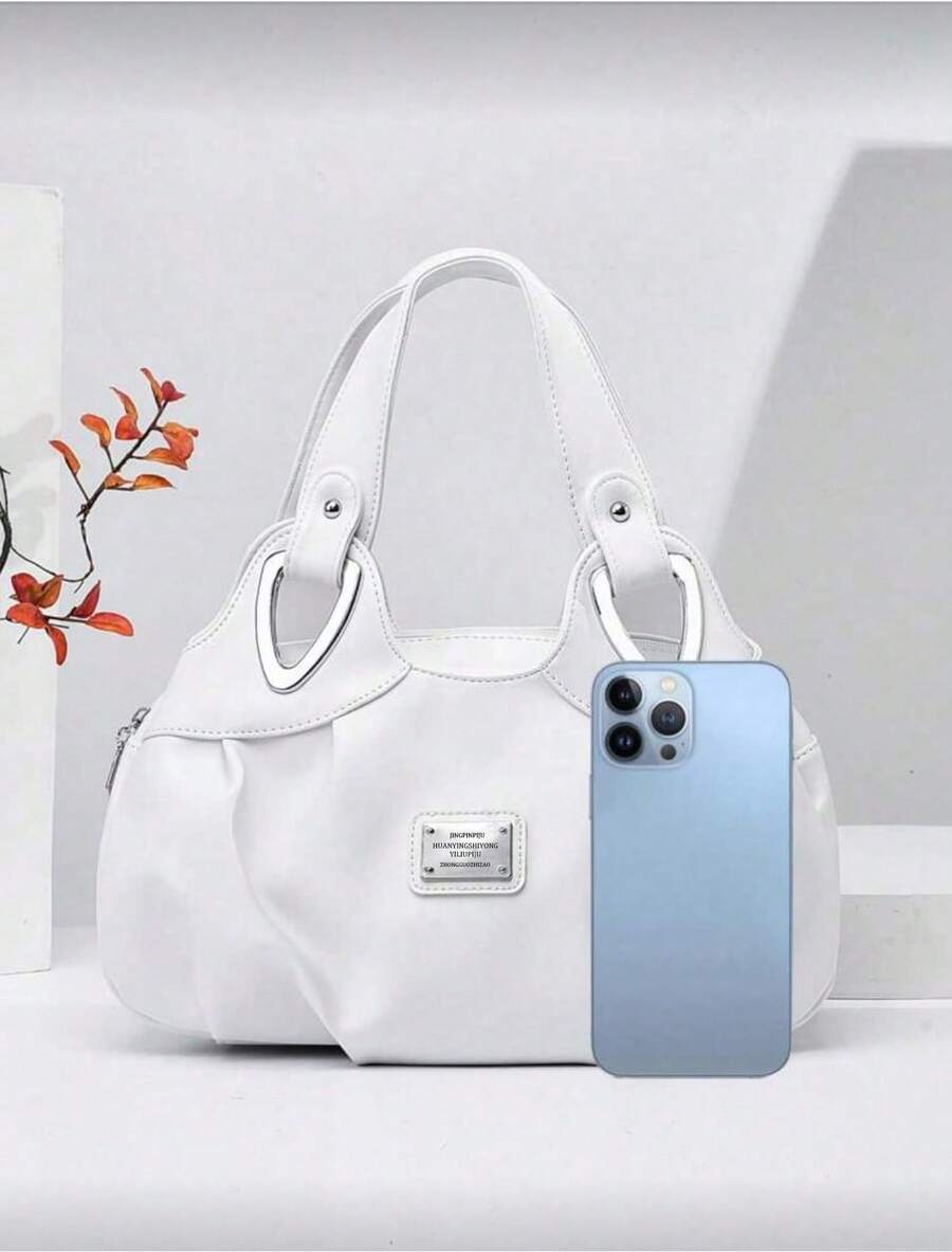 Small Shoulder Tote Bag Metal Decor, S For Women, Rookies & White-Collar Workers, Mother Day Gifts, Mom Gifts, Mommy's Essentials, Mommy Bag For Going Out, Cream Bag
