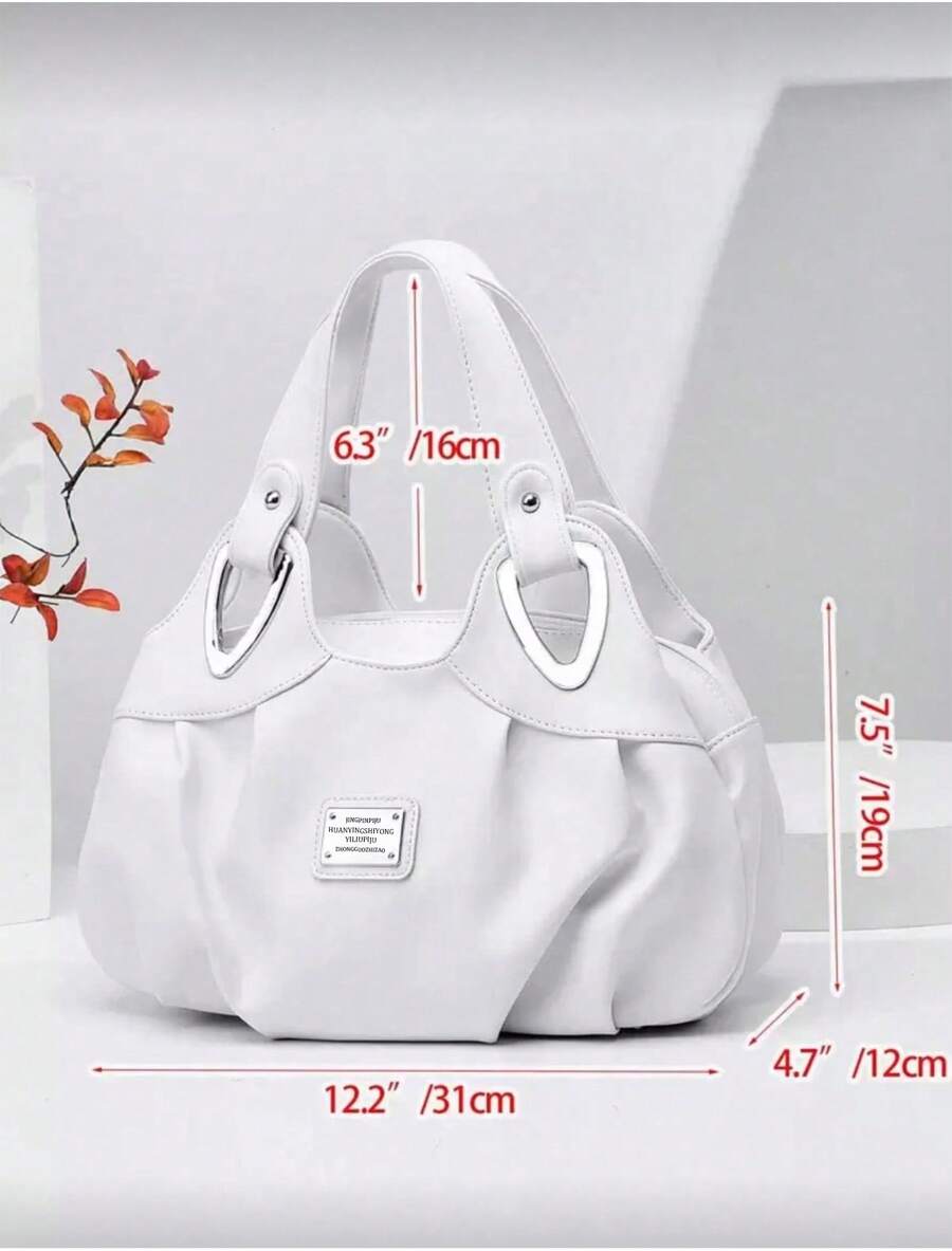 Small Shoulder Tote Bag Metal Decor, S For Women, Rookies & White-Collar Workers, Mother Day Gifts, Mom Gifts, Mommy's Essentials, Mommy Bag For Going Out, Cream Bag
