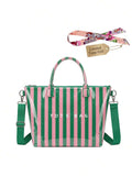 Women Striped PVC Tote Bag- Waterproof Glossy Shoulder Handbag With Adjustable Crossbody Strap & Top Zipper Closure For Travel, Beach, And Daily Use