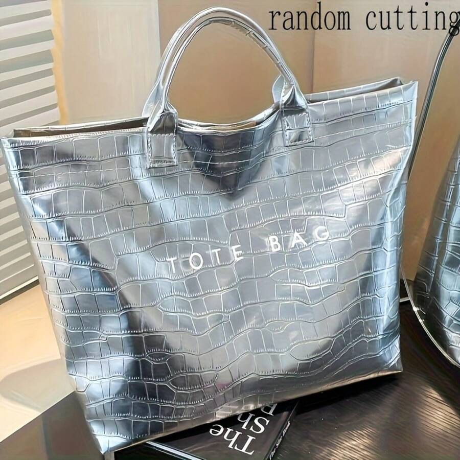 New Women's Letter-Patterned Shoulder Bag Tote, Featuring A Fixed Shoulder Strap For Easy Carrying, Large Capacity Suitable For Daily Commuting, Shopp