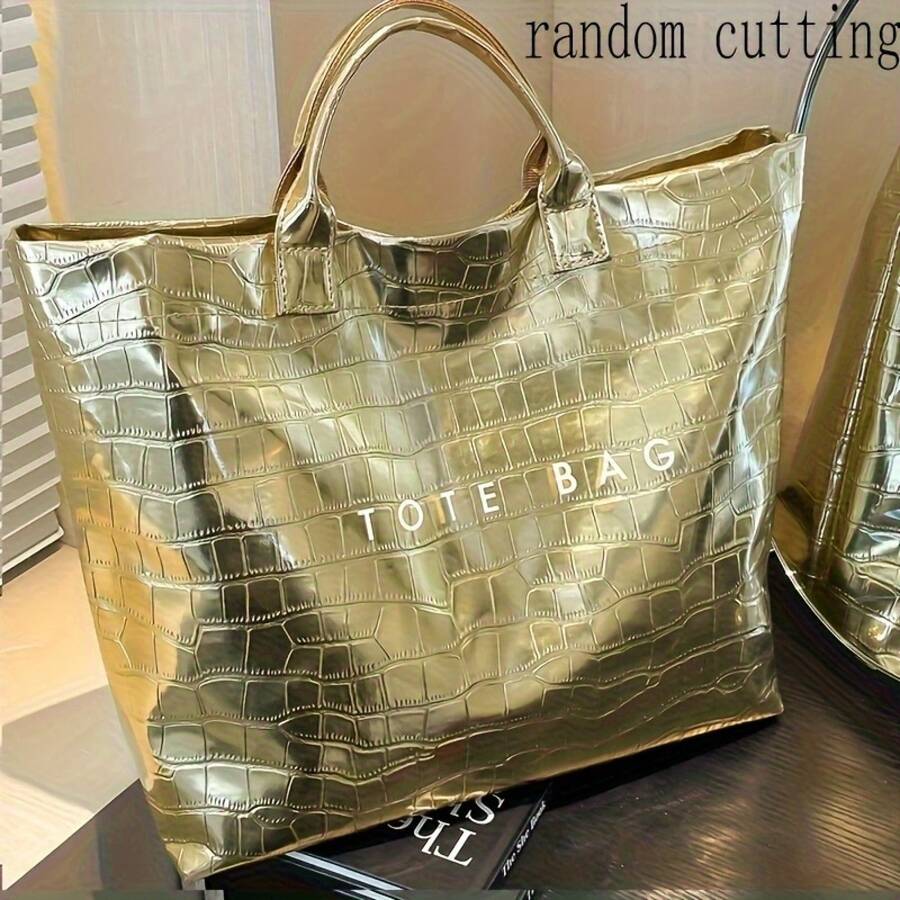 New Women's Letter-Patterned Shoulder Bag Tote, Featuring A Fixed Shoulder Strap For Easy Carrying, Large Capacity Suitable For Daily Commuting, Shopp