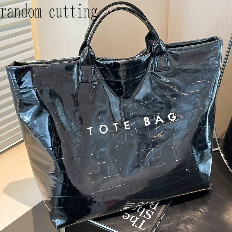 New Women's Letter-Patterned Shoulder Bag Tote, Featuring A Fixed Shoulder Strap For Easy Carrying, Large Capacity Suitable For Daily Commuting, Shopp