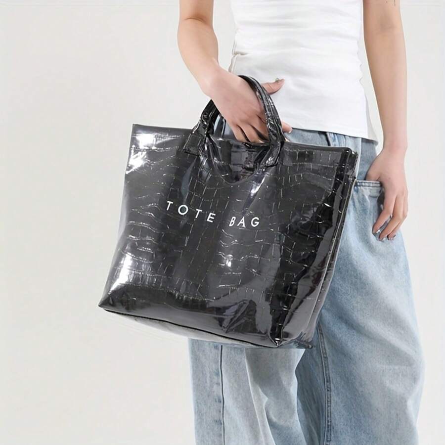 New Women's Letter-Patterned Shoulder Bag Tote, Featuring A Fixed Shoulder Strap For Easy Carrying, Large Capacity Suitable For Daily Commuting, Shopp