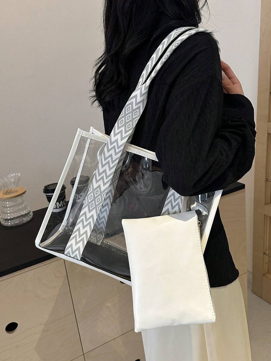 Transparent Beach Bag, Large Capacity Tote Bag, Women's Shoulder Bag, Coin Purse, Change Pouch For Holiday By The Sea Vacation Essentials