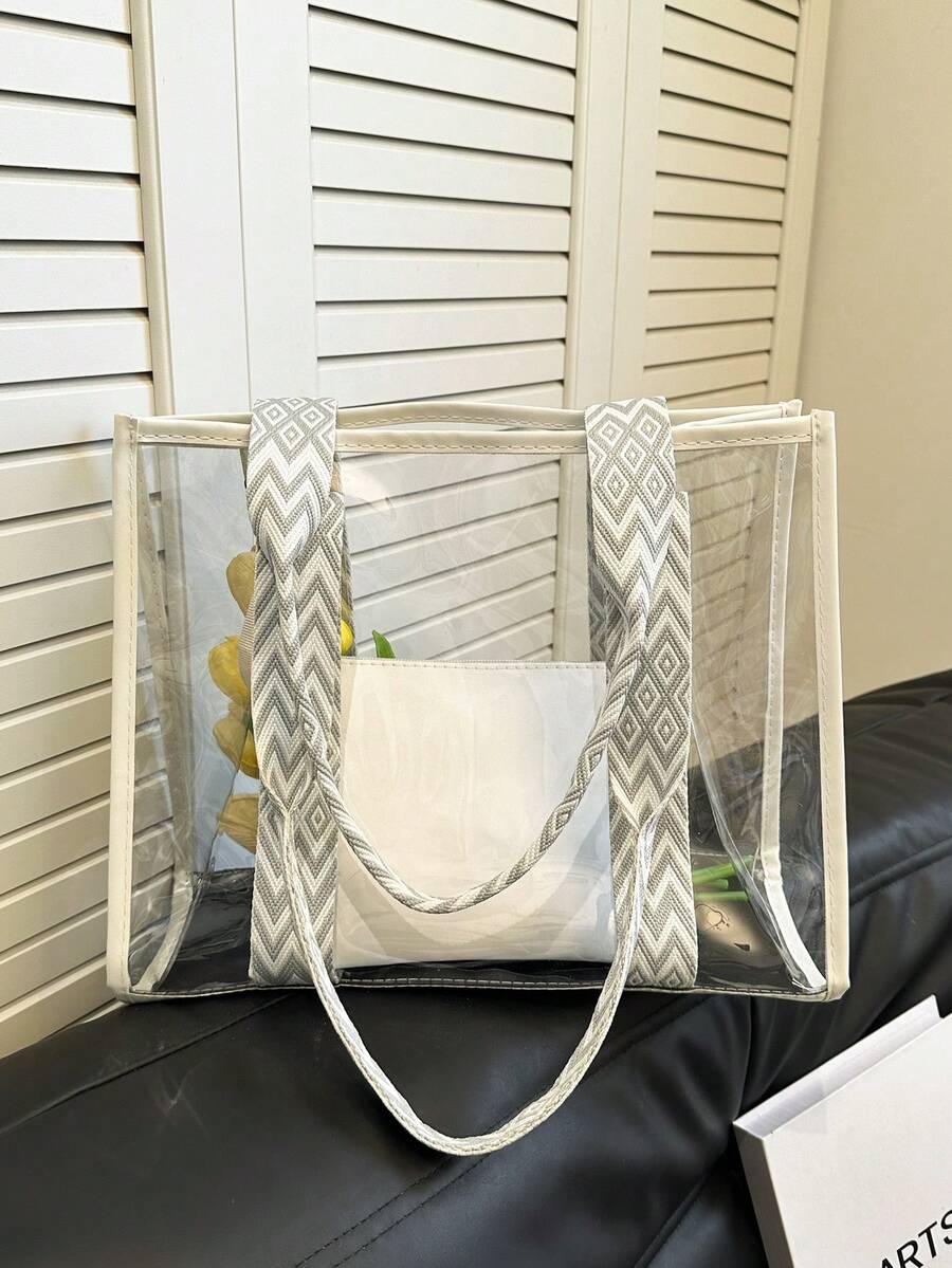 Transparent Beach Bag, Large Capacity Tote Bag, Women's Shoulder Bag, Coin Purse, Change Pouch For Holiday By The Sea Vacation Essentials