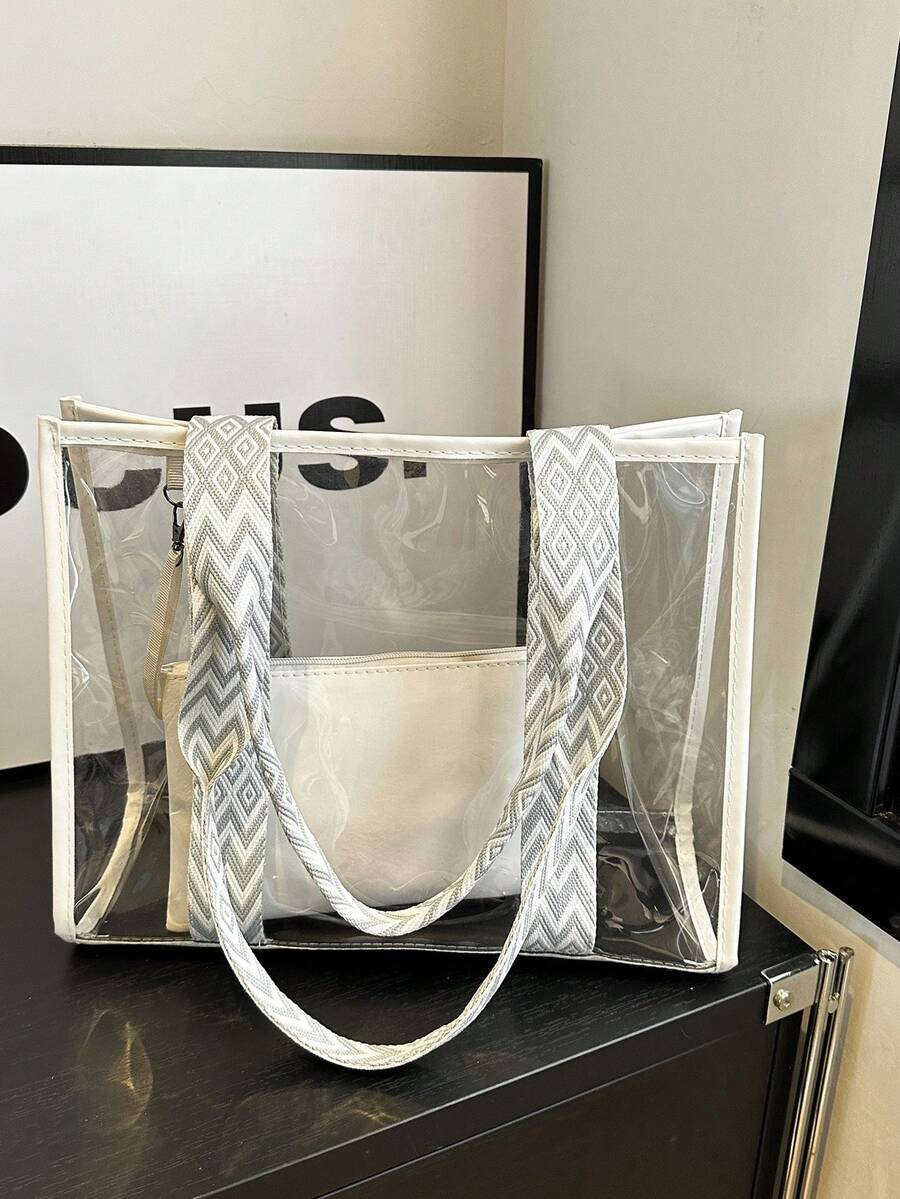Transparent Beach Bag, Large Capacity Tote Bag, Women's Shoulder Bag, Coin Purse, Change Pouch For Holiday By The Sea Vacation Essentials